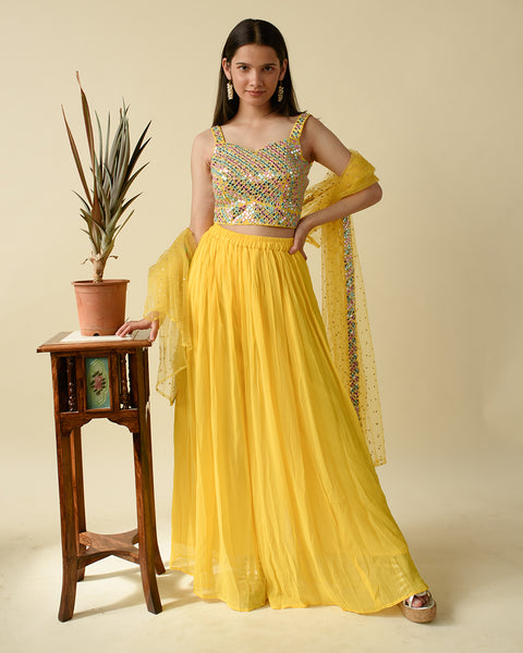 Indo-Western Yellow Crop Top with Palazzo