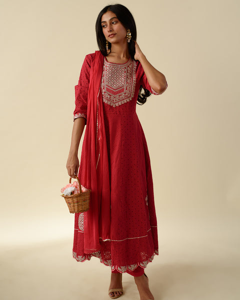 Cherry Red Anarkali Suit