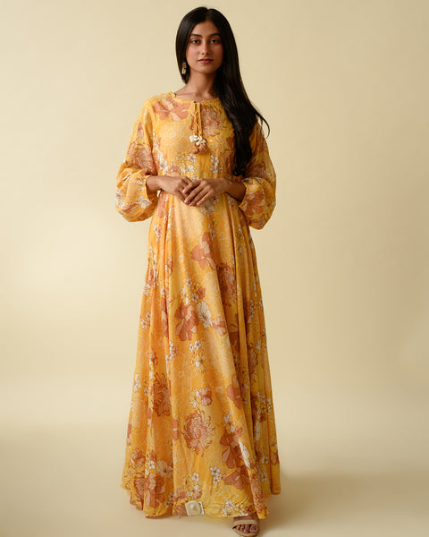 Tuscany Yellow Indowestern One Piece