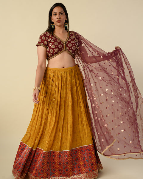Mustard Yellow Banarasi Georgette light Lehenga