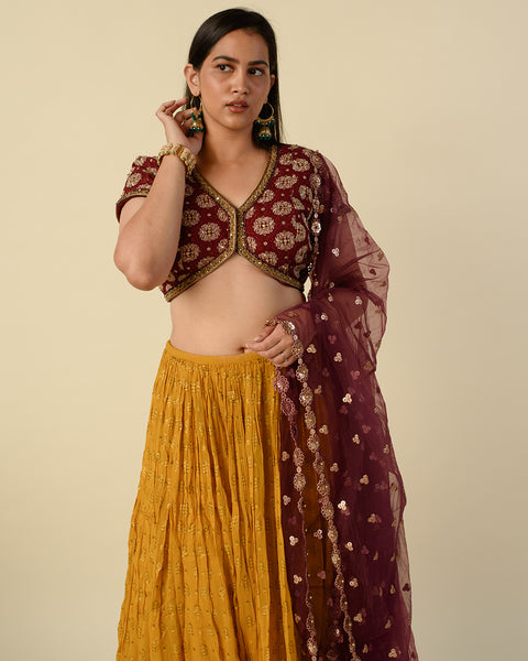 Mustard Yellow Banarasi Georgette light Lehenga