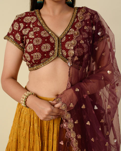 Mustard Yellow Banarasi Georgette light Lehenga