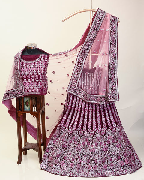 Mulberry wine Velvet Bridal Lehenga