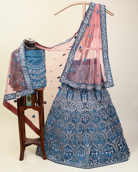 Blue Velvet Bridal Lehenga