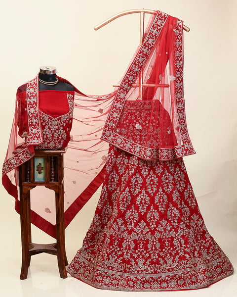 Crimson Red Silk Bridal Lehenga