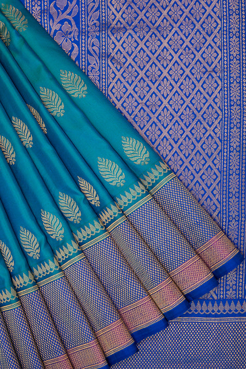 The Turquoise Blue Gadwal Silk Saree