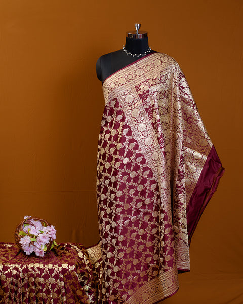 Maroon Banarasi Silk Saree with Zari Work