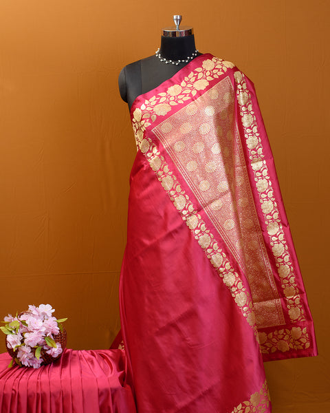 Rani Pink Designer Banarasi Pure Silk Saree with Zari Work