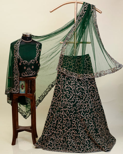 bottle green bridal lehenga